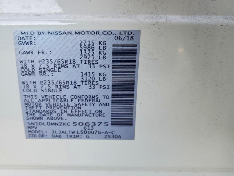 Aukcja sprzedaży 2019 Infiniti Qx60, vin: 5N1DL0MN2KC506375, numer aukcji: 57564786