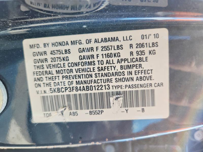 2010 Honda Accord მანქანა იყიდება აუქციონზე, vin: 5KBCP3F84AB012213, აუქციონის ნომერი: 57734536