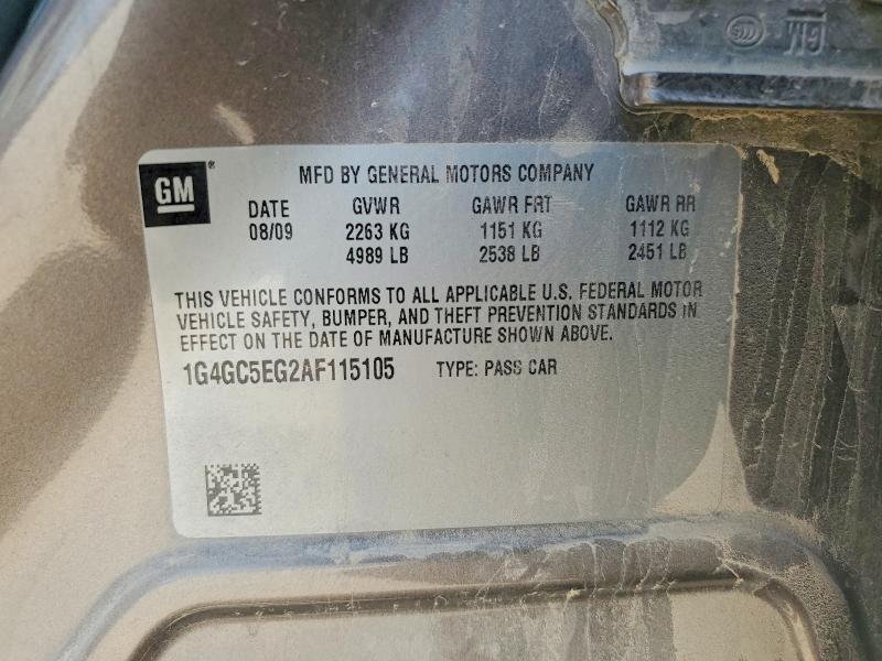 58755746 :رقم المزاد ، 1G4GC5EG2AF115105 vin ، 2010 Buick Lacrosse مزاد بيع