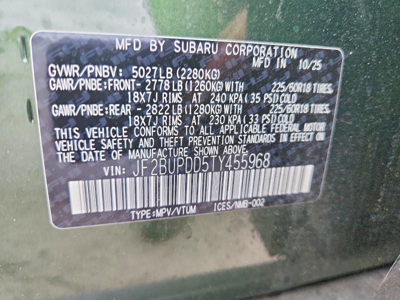 Aukcja sprzedaży 2026 Subaru Outback, vin: JF2BUPDD5TY455968, numer aukcji: 58638216