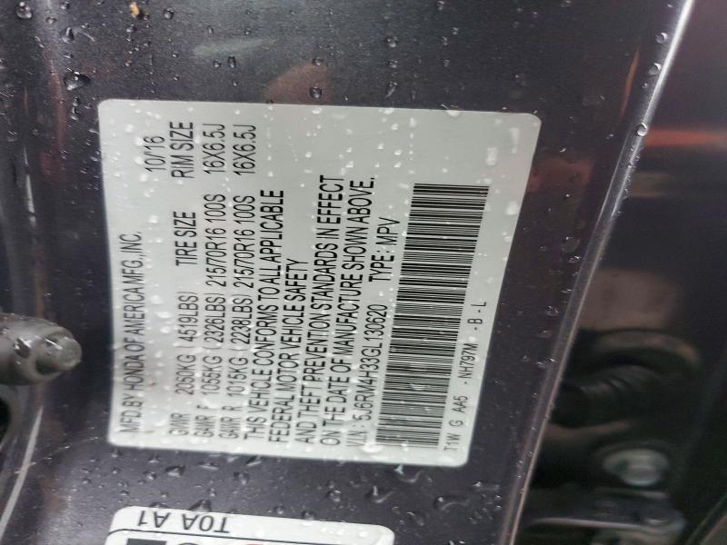 Aukcja sprzedaży 2016 Honda Cr-v, vin: 5J6RM4H33GL130620, numer aukcji: 57929366