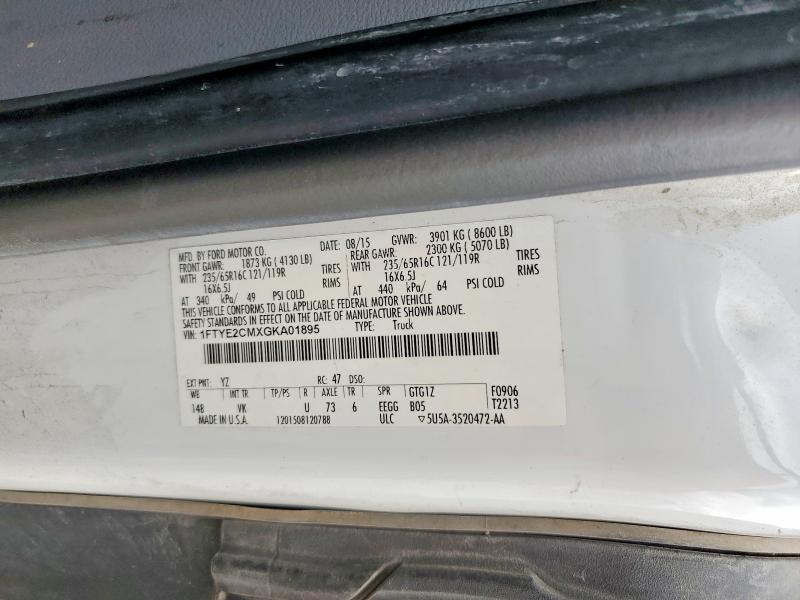 58129096 :رقم المزاد ، 1FTYE2CMXGKA01895 vin ، 2016 Ford Transit مزاد بيع