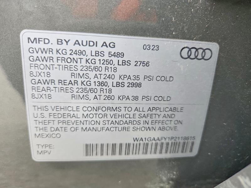 56110226 :رقم المزاد ، WA1GAAFY1P2118615 vin ، 2023 Audi Q5 مزاد بيع