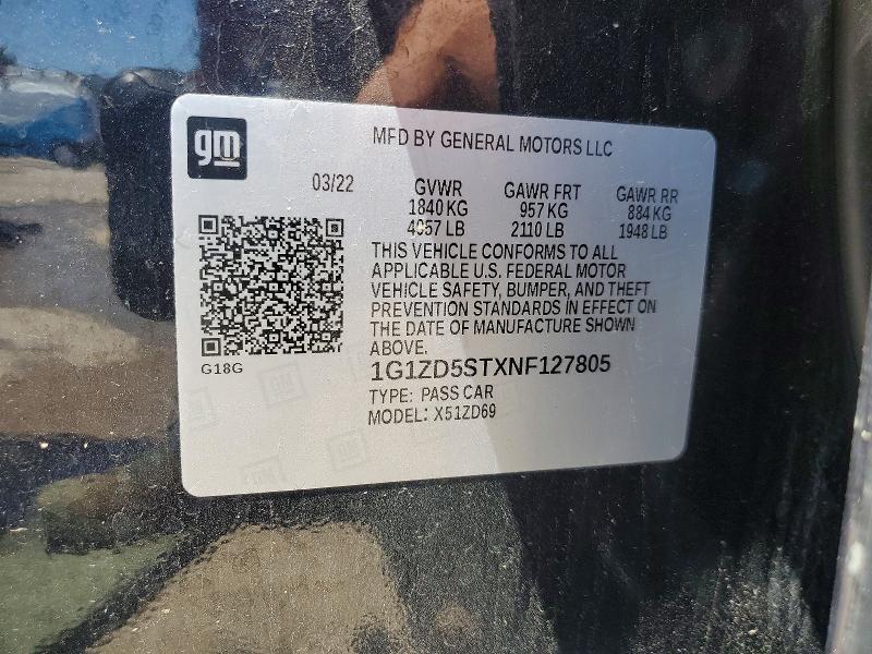 55449836 :رقم المزاد ، 1G1ZD5STXNF127805 vin ، 2022 Chevrolet Malibu مزاد بيع