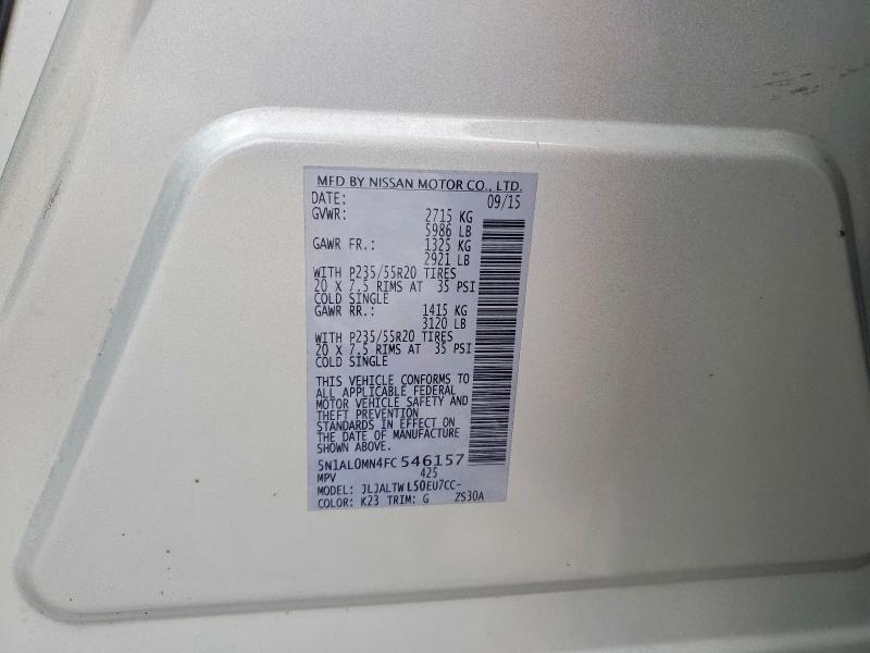Aukcja sprzedaży 2015 Infiniti Qx60, vin: 5N1AL0MN4FC546157, numer aukcji: 58248756