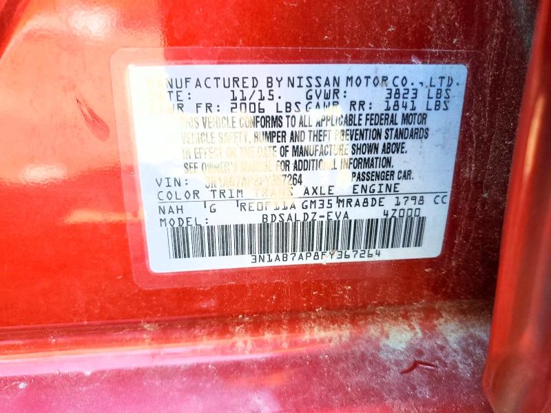 Aukcja sprzedaży 2015 Nissan Sentra, vin: 3N1AB7AP8FY367264, numer aukcji: 58380246