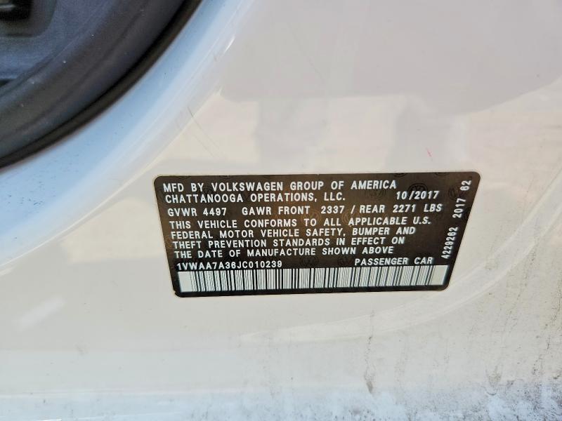 Продаж на аукціоні авто 2018 Volkswagen Passat, vin: 1VWAA7A36JC010239, номер лоту: 57142166