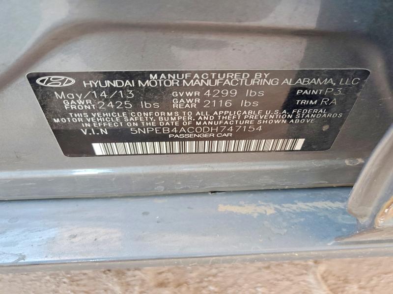 57573566 :رقم المزاد ، 5NPEB4AC0DH747154 vin ، 2013 Hyundai Sonata مزاد بيع