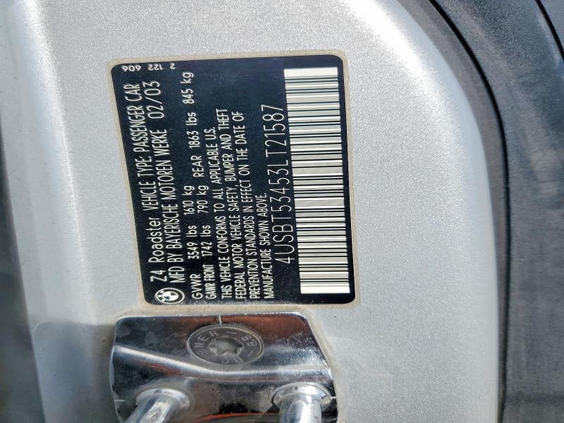 Aukcja sprzedaży 2003 Bmw Z4, vin: 4USBT53453LT21587, numer aukcji: 57695886