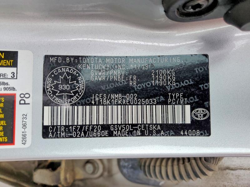 58941866 :رقم المزاد ، 4T1BK1FKXEU025033 vin ، 2014 Toyota Camry مزاد بيع