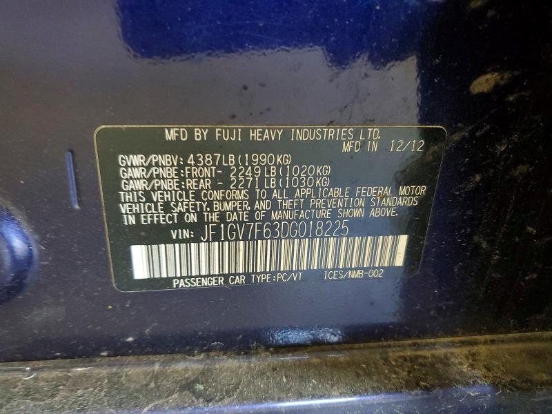 85985205 :رقم المزاد ، JF1GV7F63DG018225 vin ، 2013 Subaru Impreza مزاد بيع