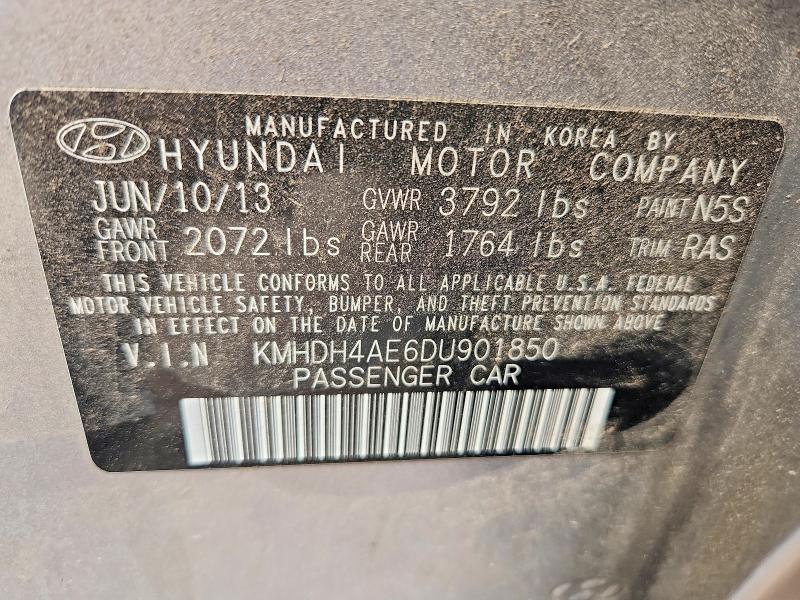 2013 Hyundai Elantra მანქანა იყიდება აუქციონზე, vin: KMHDH4AE6DU901850, აუქციონის ნომერი: 57525146
