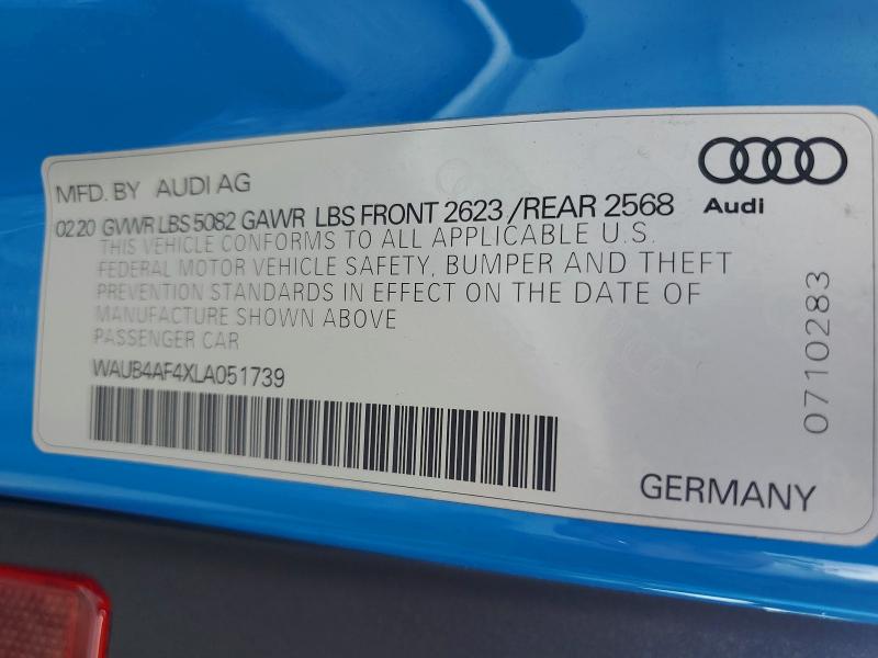 Продаж на аукціоні авто 2020 Audi S4, vin: WAUB4AF4XLA051739, номер лоту: 58945746