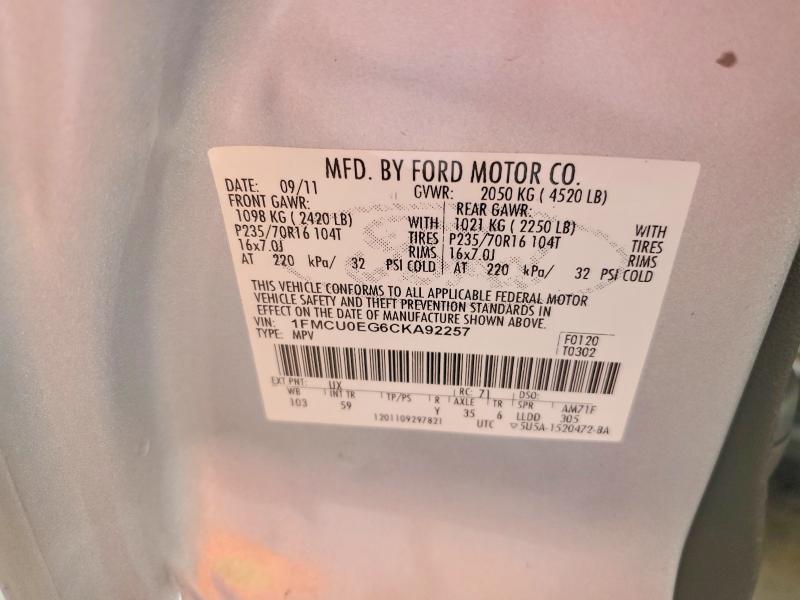 Продажа на аукционе авто 2012 Ford Escape, vin: 1FMCU0EG6CKA92257, номер лота: 59539586