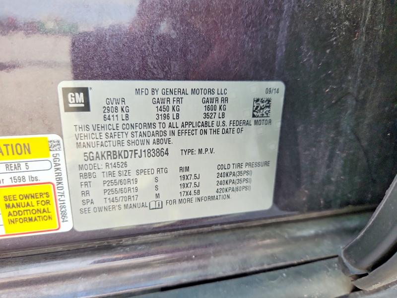 Aukcja sprzedaży 2015 Buick Enclave, vin: 5GAKRBKD7FJ183864, numer aukcji: 58901326