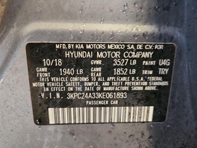 58559926 :رقم المزاد ، 3KPC24A33KE061893 vin ، 2019 Hyundai Accent مزاد بيع