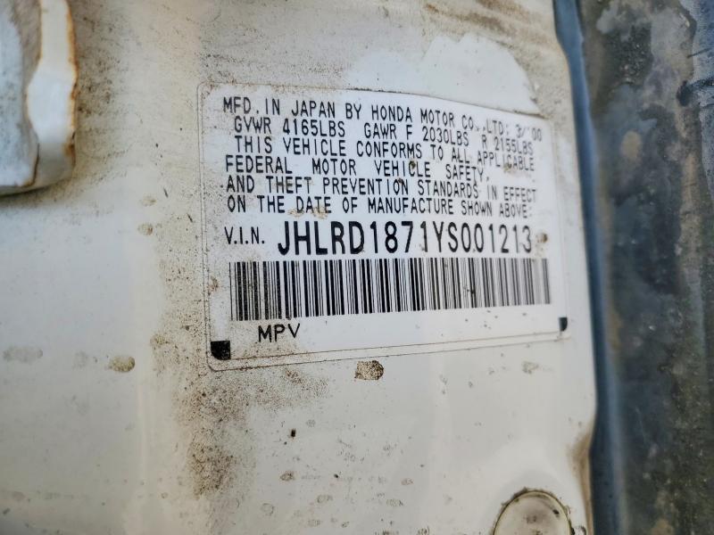 56716126 :رقم المزاد ، JHLRD1871YS001213 vin ، 2000 Honda Cr-v مزاد بيع