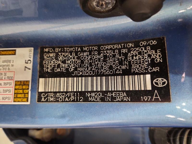 Aukcja sprzedaży 2007 Toyota Prius, vin: JTDKB20U177560144, numer aukcji: 56033956