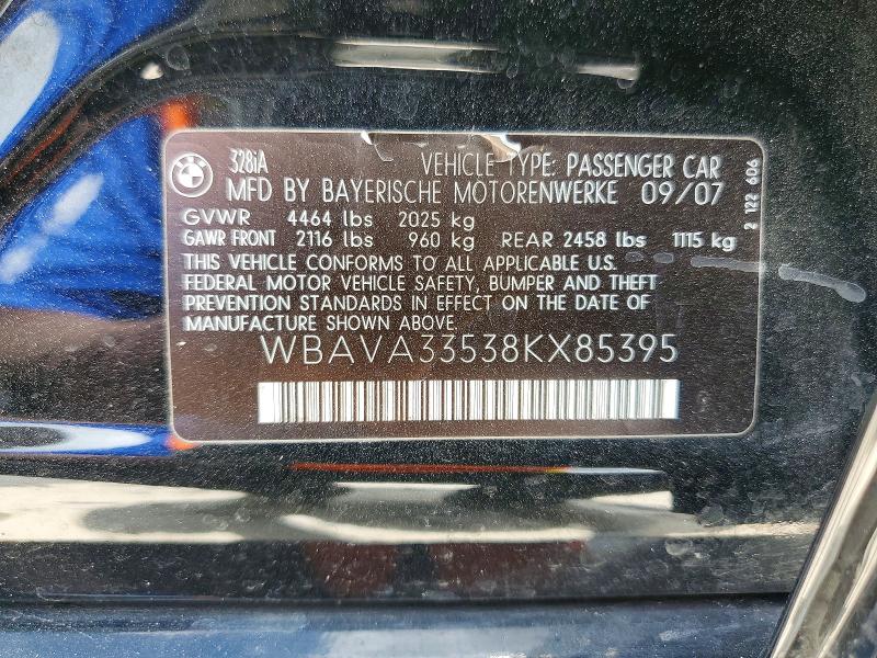 2008 Bmw 328 მანქანა იყიდება აუქციონზე, vin: WBAVA33538KX85395, აუქციონის ნომერი: 55781906