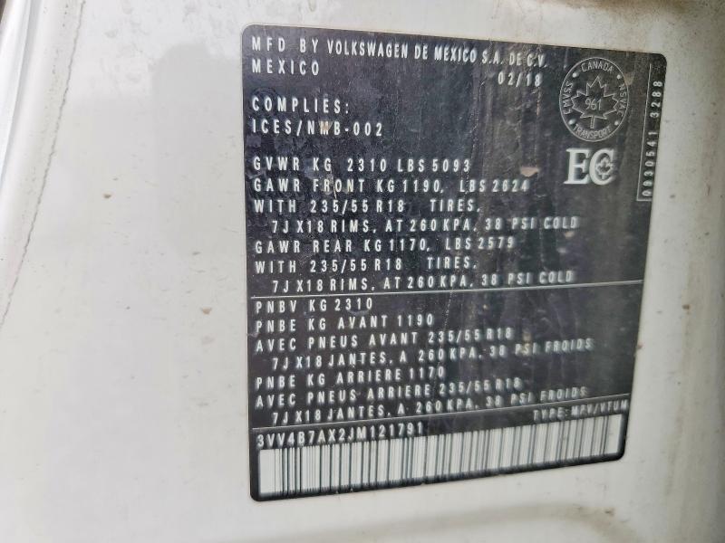 Продаж на аукціоні авто 2018 Volkswagen Tiguan, vin: 3VV4B7AX2JM121791, номер лоту: 56144576