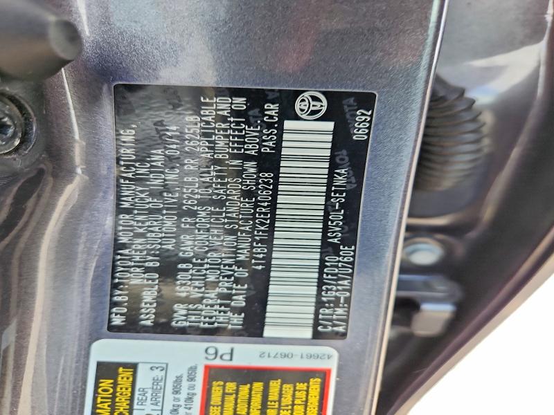 2014 Toyota Camry მანქანა იყიდება აუქციონზე, vin: 4T4BF1FK2ER406238, აუქციონის ნომერი: 58557876