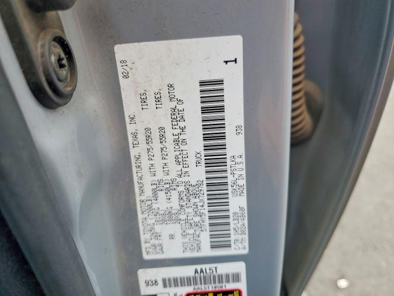 58495656 :رقم المزاد ، 5TFHY5F14JX729782 vin ، 2018 Toyota Tundra مزاد بيع