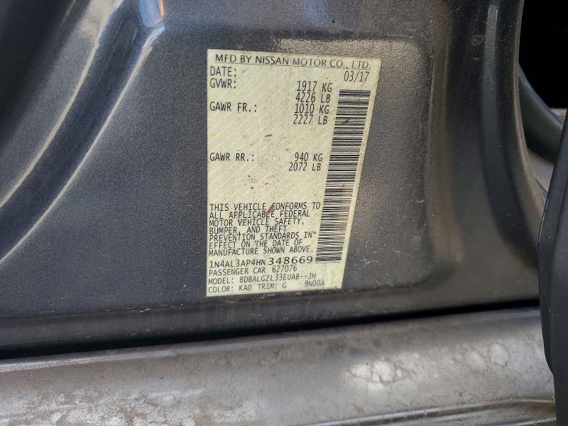 58183636 :رقم المزاد ، 1N4AL3AP4HN348669 vin ، 2017 Nissan Altima مزاد بيع
