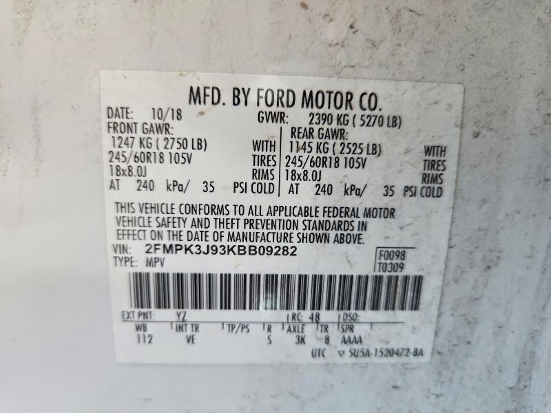 56627026 :رقم المزاد ، 2FMPK3J93KBB09282 vin ، 2019 Ford Edge مزاد بيع