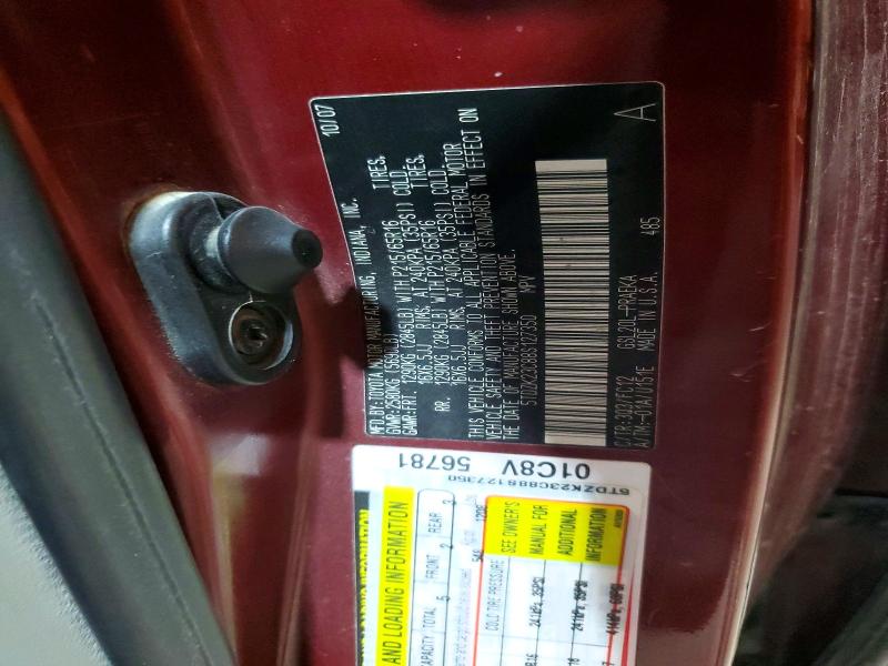 2008 Toyota Sienna მანქანა იყიდება აუქციონზე, vin: 5TDZK23C88S127350, აუქციონის ნომერი: 55988776