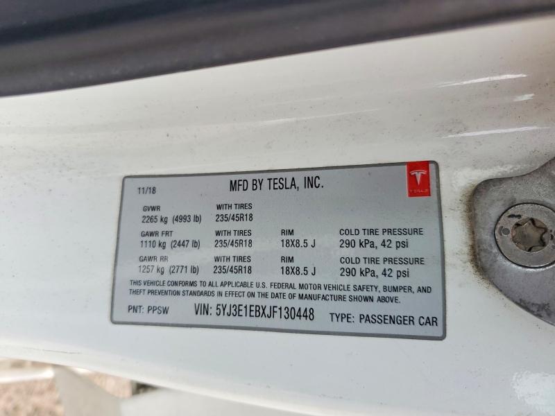 Продаж на аукціоні авто 2018 Tesla Model 3, vin: 5YJ3E1EBXJF130448, номер лоту: 56395566