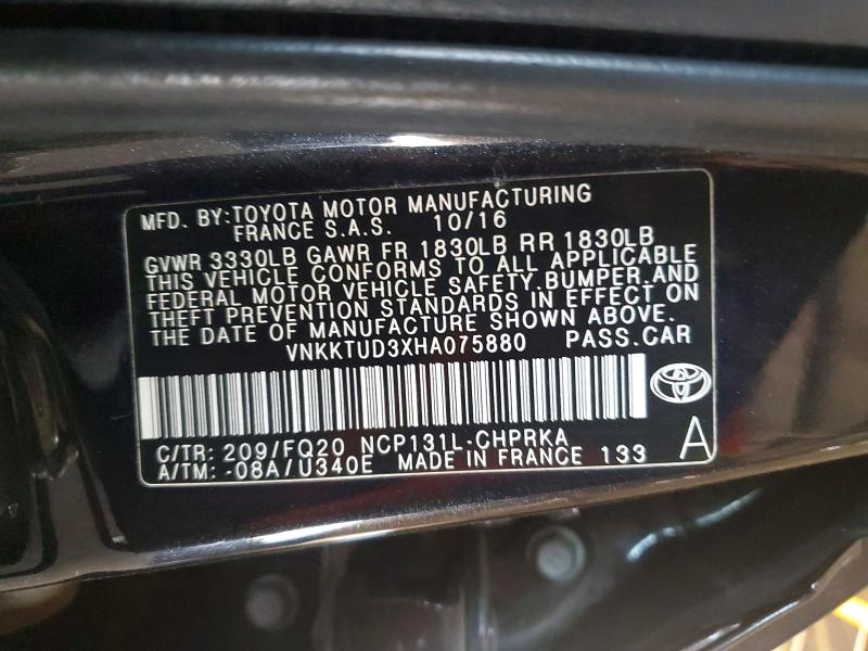 55809516 :رقم المزاد ، VNKKTUD3XHA075880 vin ، 2017 Toyota Yaris مزاد بيع