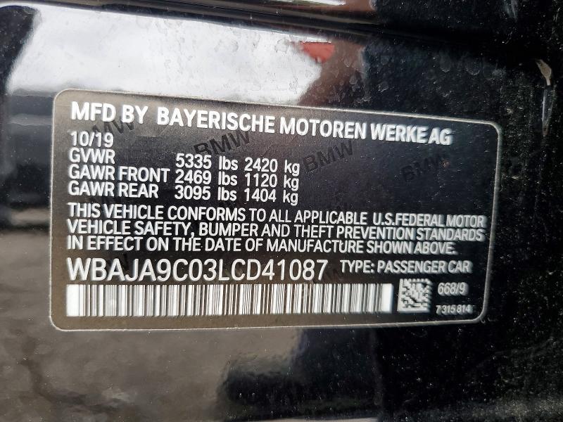 85454505 :رقم المزاد ، WBAJA9C03LCD41087 vin ، 2020 Bmw 530e مزاد بيع
