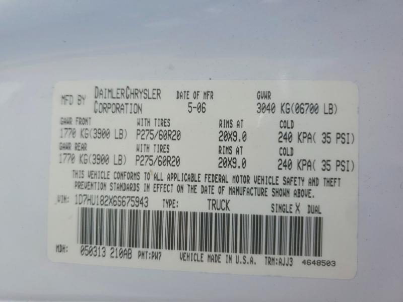 Aukcja sprzedaży 2006 Dodge Ram 1500, vin: 1D7HU182X6S675943, numer aukcji: 57388616