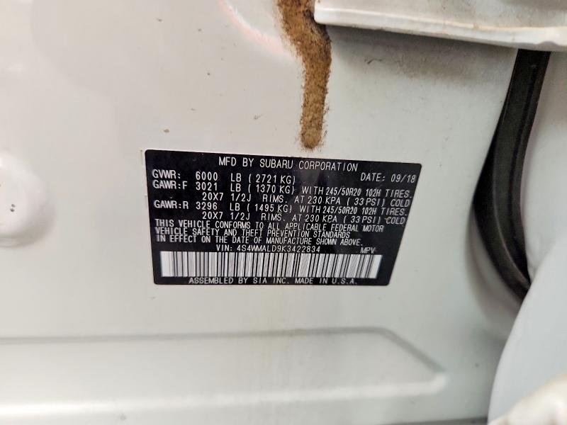 Продаж на аукціоні авто 2019 Subaru Ascent, vin: 4S4WMALD9K3422834, номер лоту: 58520336