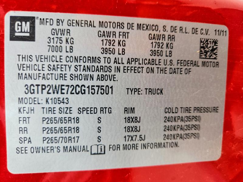 2012 Gmc Sierra მანქანა იყიდება აუქციონზე, vin: 3GTP2WE72CG157501, აუქციონის ნომერი: 58113406