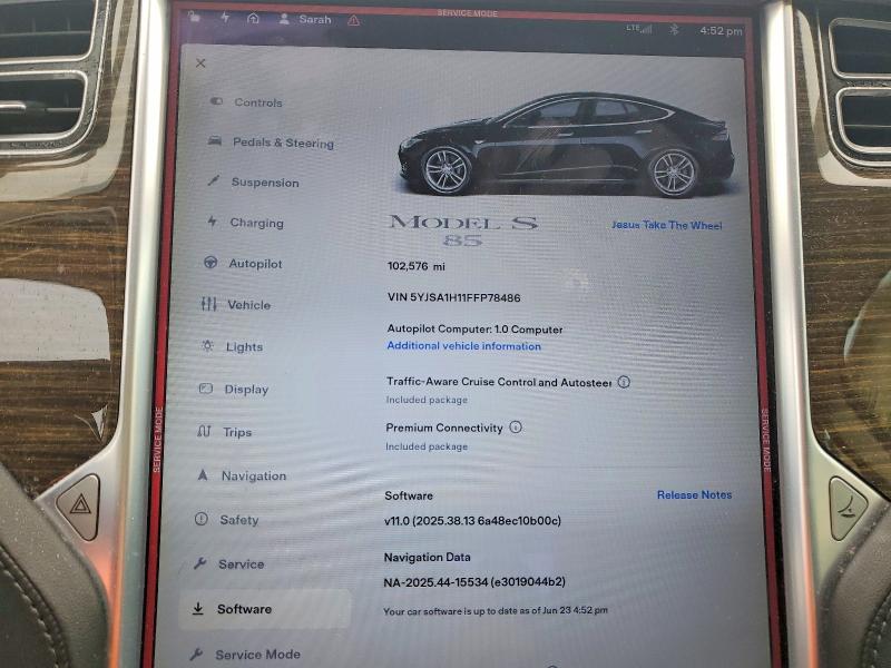 Aukcja sprzedaży 2015 Tesla Model S, vin: 5YJSA1H11FFP78486, numer aukcji: 58209196
