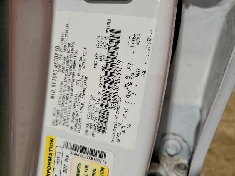 58414316 :رقم المزاد ، 3FA6P0LU7KR165119 vin ، 2019 Ford Fusion مزاد بيع