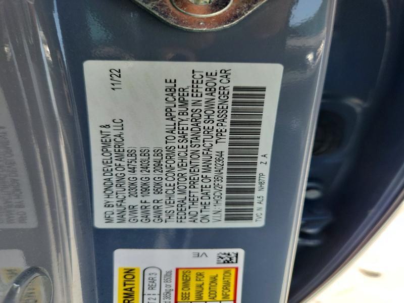 Aukcja sprzedaży 2022 Honda Accord, vin: 1HGCV2F35NA023644, numer aukcji: 58736956