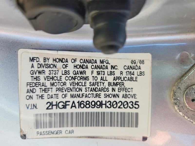 2009 Honda Civic მანქანა იყიდება აუქციონზე, vin: 2HGFA16899H302035, აუქციონის ნომერი: 55341066