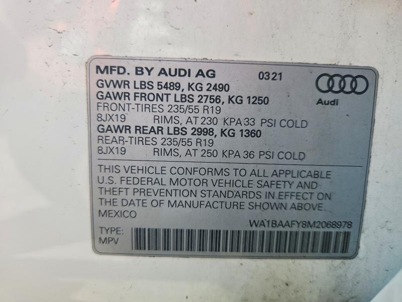 Продаж на аукціоні авто 2021 Audi Q5, vin: WA1BAAFY8M2068978, номер лоту: 55271906