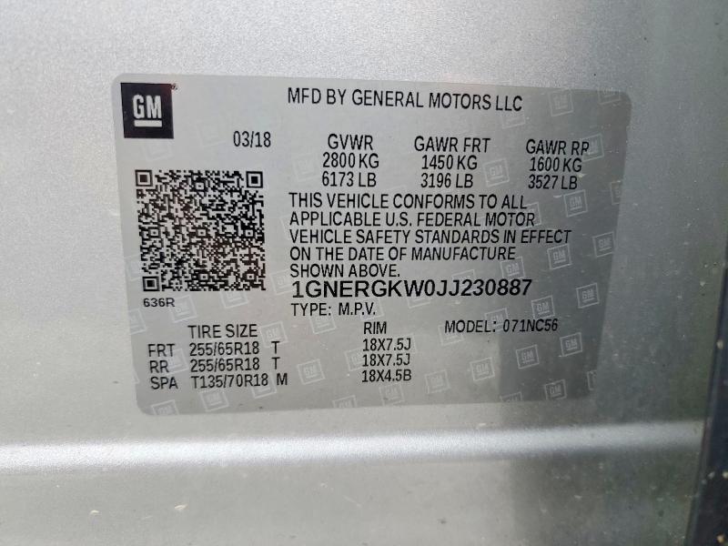 2018 Chevrolet Traverse მანქანა იყიდება აუქციონზე, vin: 1GNERGKW0JJ230887, აუქციონის ნომერი: 56859226