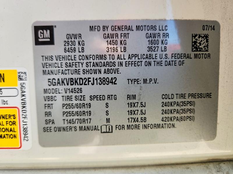 55427696 :رقم المزاد ، 5GAKVBKD2FJ138942 vin ، 2015 Buick Enclave مزاد بيع