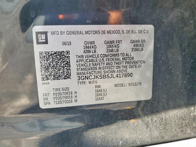 2018 Chevrolet Trax მანქანა იყიდება აუქციონზე, vin: 3GNCJKSB5JL417890, აუქციონის ნომერი: 58228536