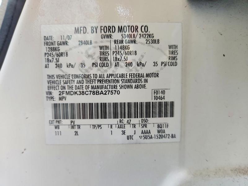 58552546 :رقم المزاد ، 2FMDK38C78BA27570 vin ، 2008 Ford Edge مزاد بيع