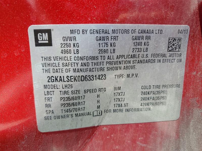 Aukcja sprzedaży 2013 Gmc Terrain, vin: 2GKALSEK0D6331423, numer aukcji: 58587146