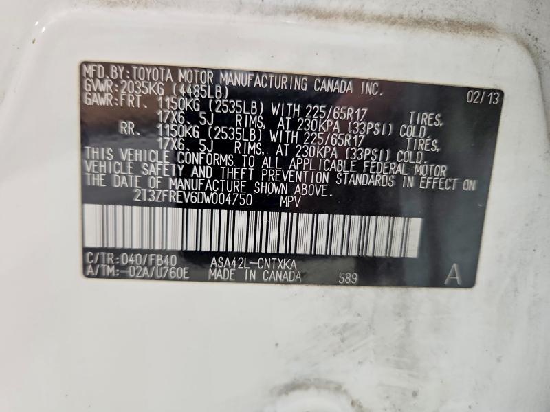 2013 Toyota Rav4 მანქანა იყიდება აუქციონზე, vin: 2T3ZFREV6DW004750, აუქციონის ნომერი: 58803656