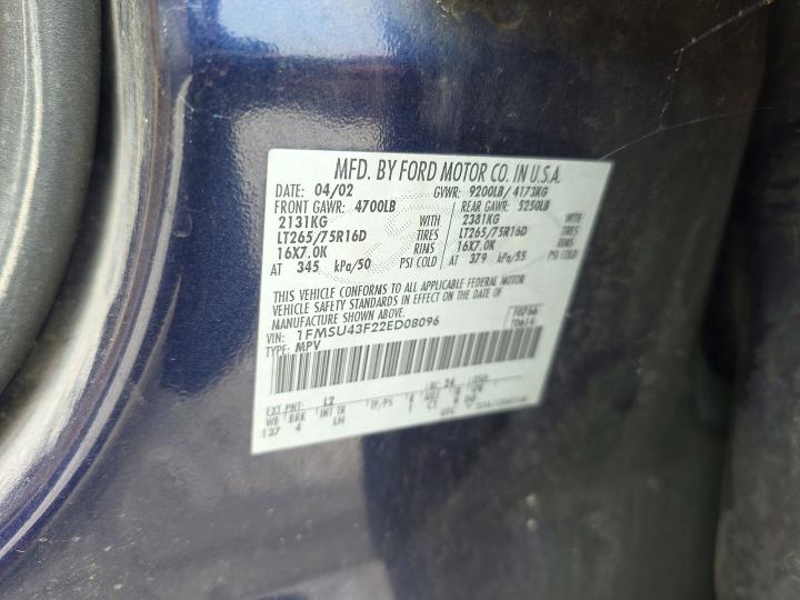 Продажа на аукционе авто 2002 Ford Excursion, vin: 1FMSU43F22ED08096, номер лота: 56860446