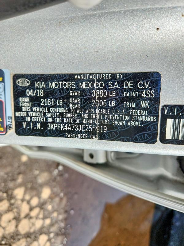 2018 Kia Forte მანქანა იყიდება აუქციონზე, vin: 3KPFK4A73JE255919, აუქციონის ნომერი: 58711276