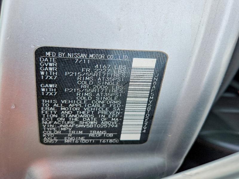 55964246 :رقم المزاد ، JN8AF5MV5BT025794 vin ، 2011 Nissan Juke مزاد بيع