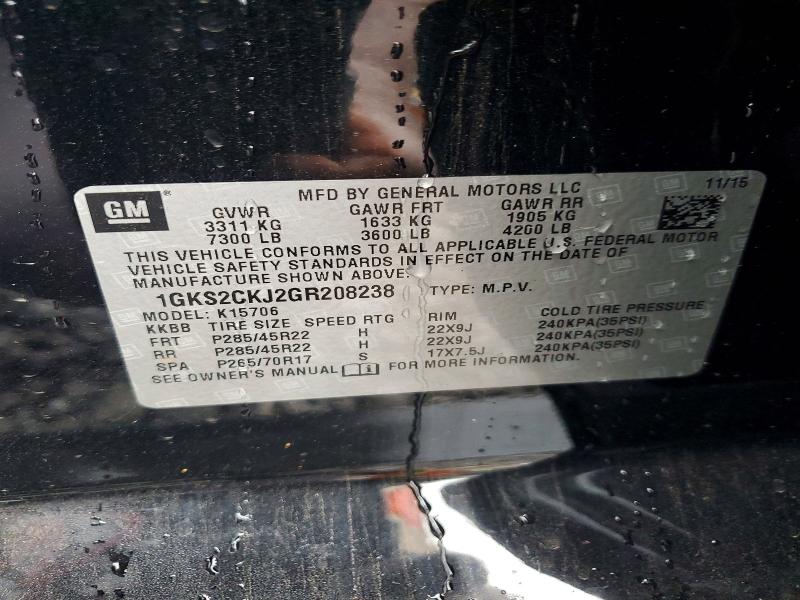 57492466 :رقم المزاد ، 1GKS2CKJ2GR208238 vin ، 2016 Gmc Yukon مزاد بيع